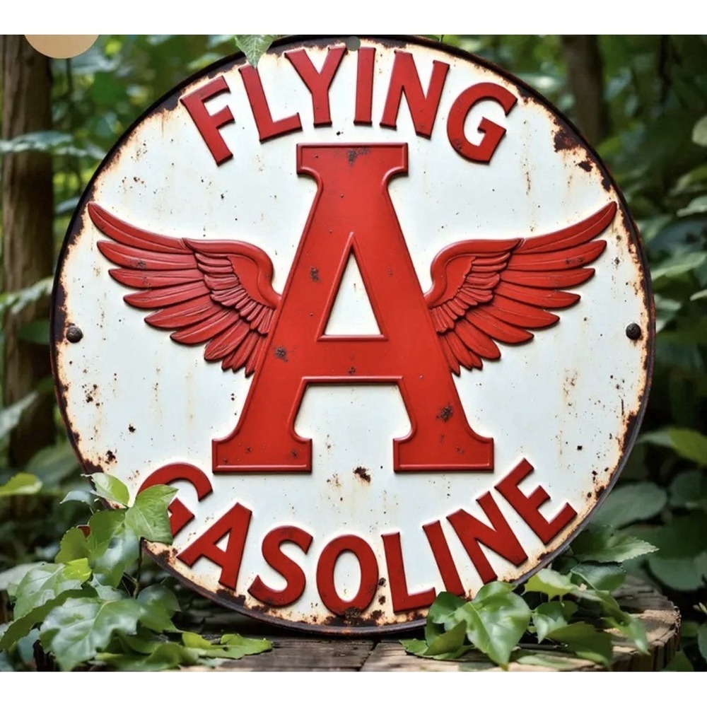 Flying A Gasoline Metal Sign Used Retro Style Pin Up Gas Oil Station Pump